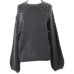 Gray pearl accented sweater